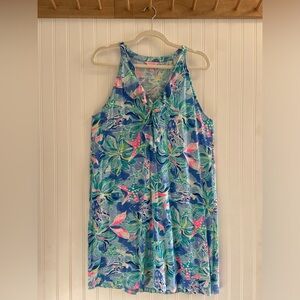 Lilly Pulitzer Sleeveless Ruffle Mini Dress Blue Pink Fish Star Cotton Modal L
